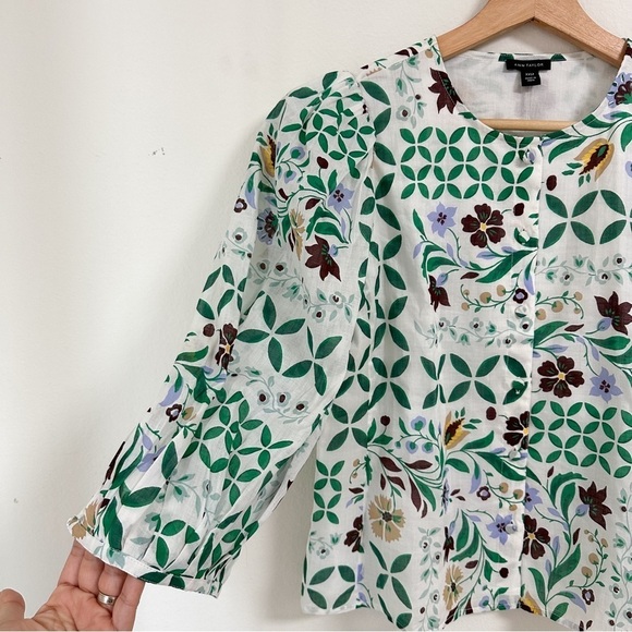 Ann Taylor floral maze pleated puff sleeve top - Picture 5 of 6